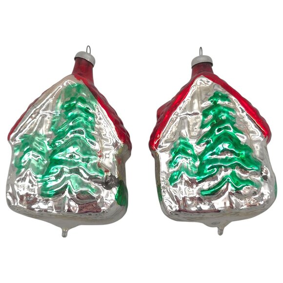 Vtg Glass Cottage House Christmas Tree Ornament West Germany 1950s Holiday Decor - Picture 3 of 7